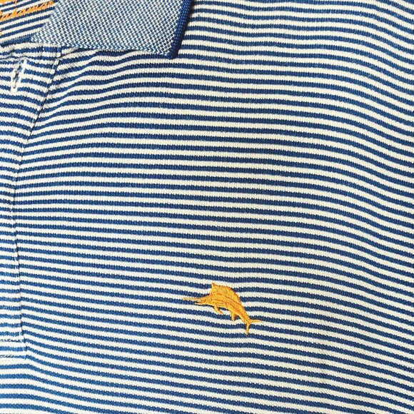 Tommy Bahama XL Blue White Striped Polo Shirt Marlin Logo Short Sleeve Casual - Picture 3 of 7